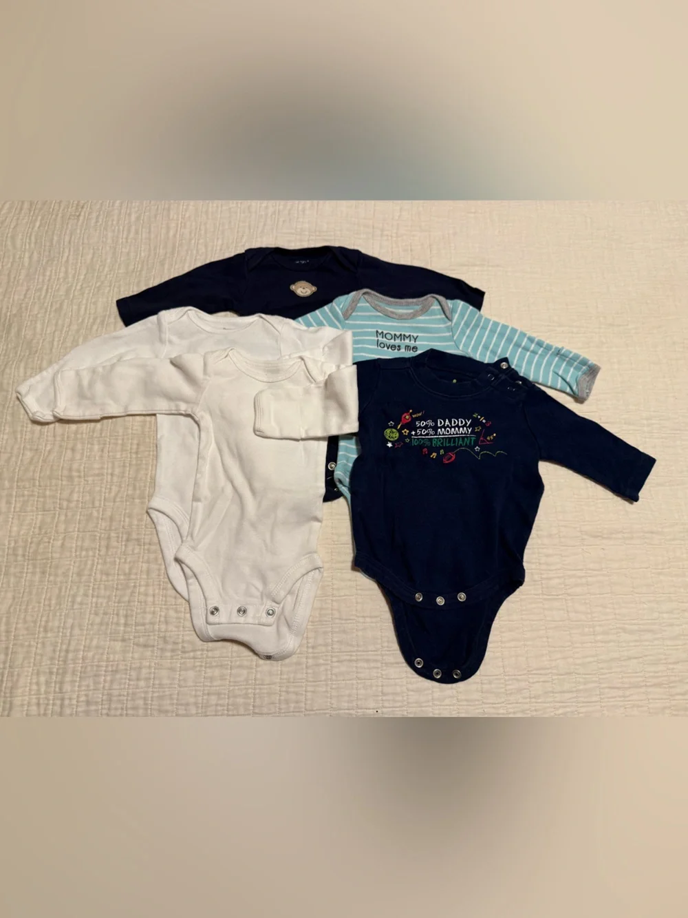 Lot of 4 Baby Boy Long-Sleeve Bodysuits & Shirts Size newborn